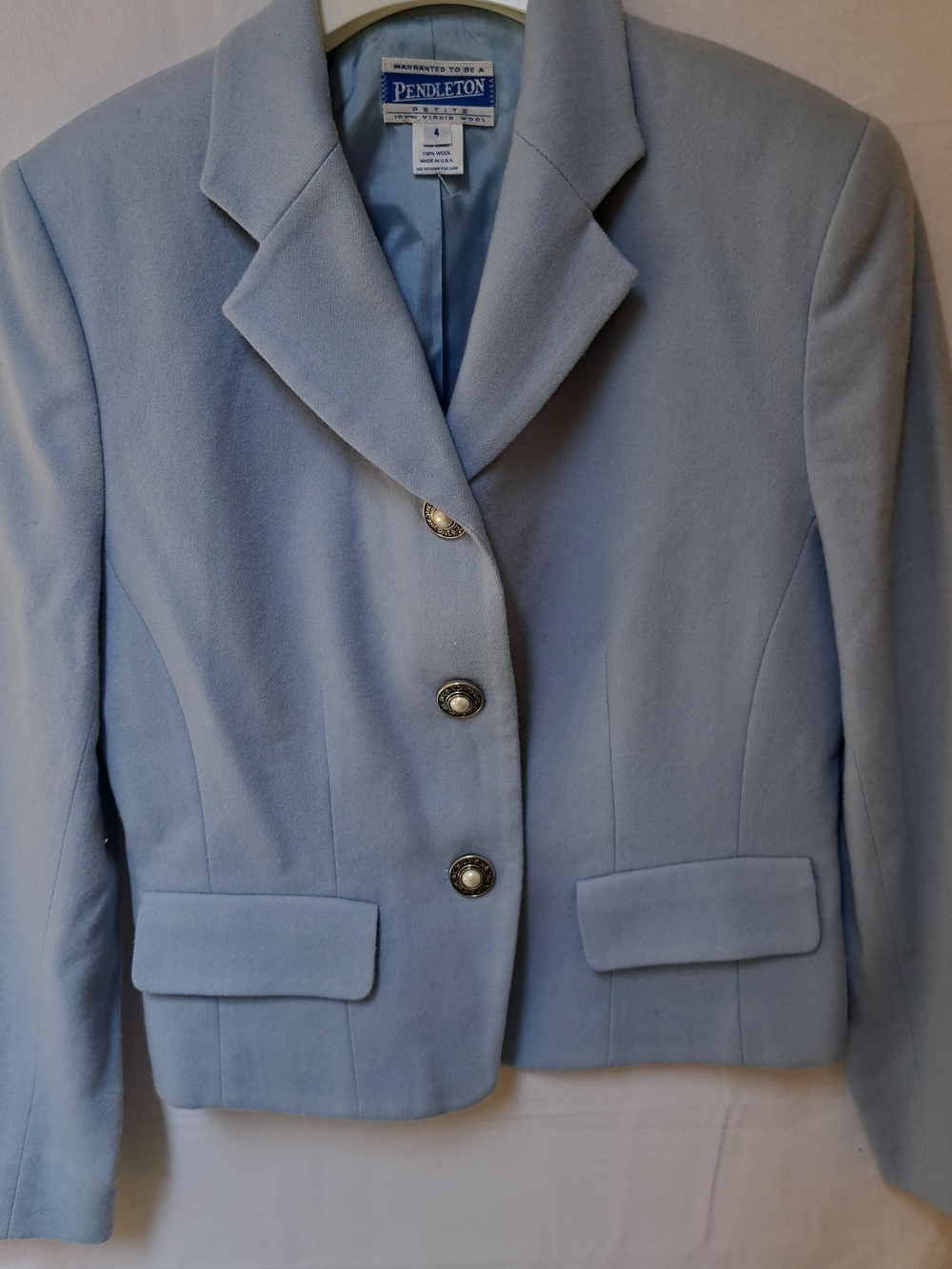 Pendleton Petite Blue 100% Virgin Wool 3-Button Blazer‎ Jacket 4P Made in USA